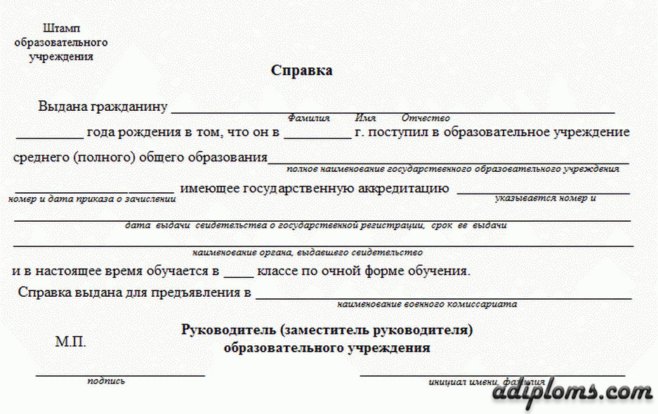 Справка в военкомат (Форма 26) Фото